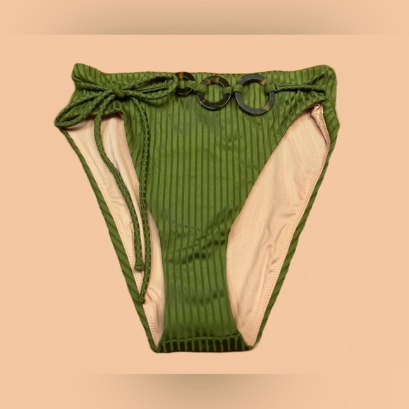 NWT J. Crew Wide-Rib High-Rise Bikini Bottom in Green with 3-Ring Belt, Small - Picture 6 of 14